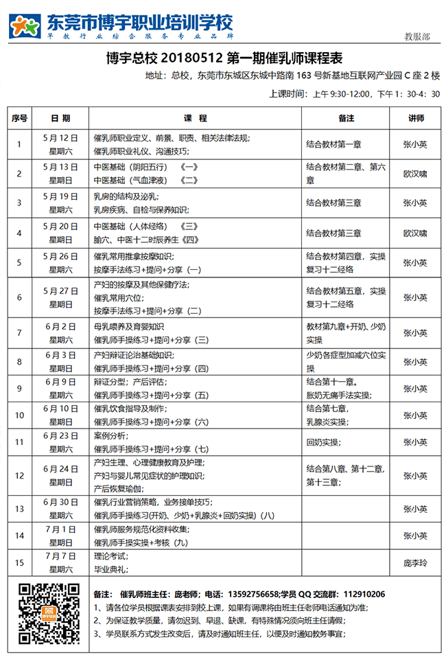 催乳师培训课程表